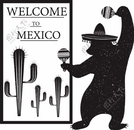 墨西哥卡通熊插画