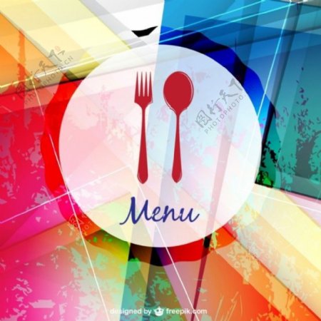 用勺子和叉子丰富多彩的餐厅菜单