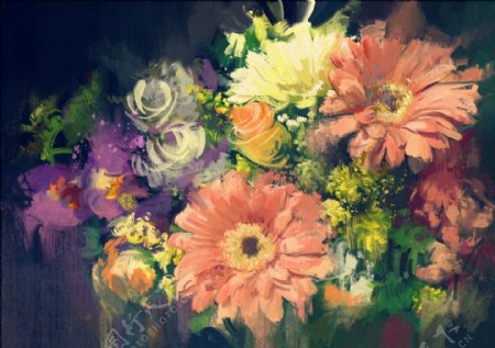 漂亮的水彩花朵油画图片