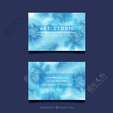 水彩艺术工作室蓝色卡片