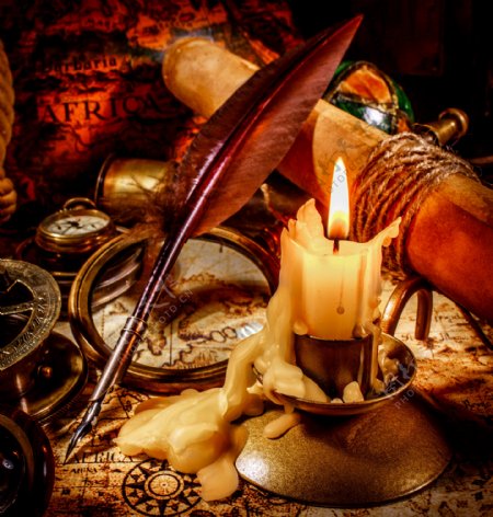 蜡烛与航海工具图片