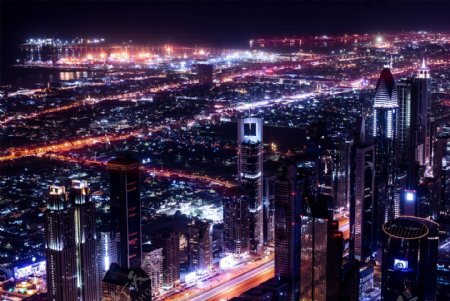 迪拜夜景鸟瞰