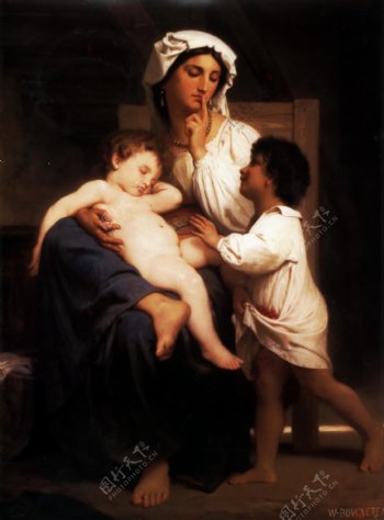 抱小孩的女人油画图片