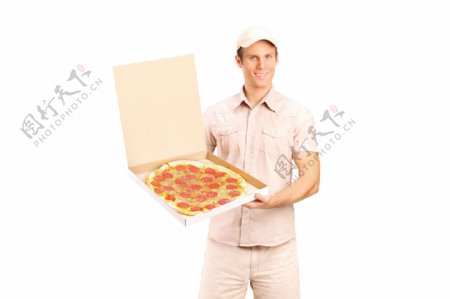 拿披萨饼的人物图片