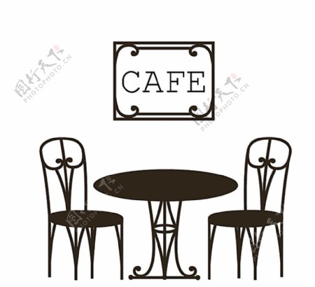 黑色咖啡馆桌椅图片