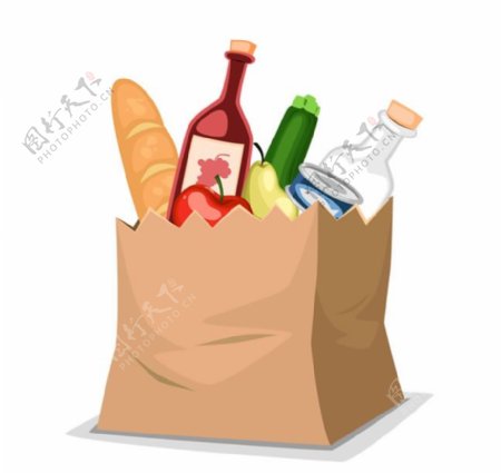 购物纸袋里的食物矢量素材下载