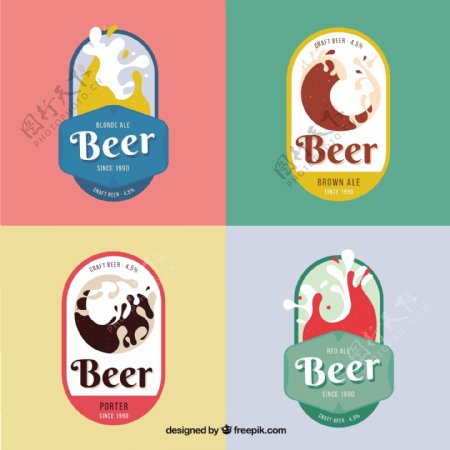 四个抽象风格啤酒贴纸标签