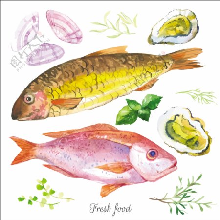 手绘鱼水彩夏日海洋动物元素
