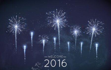 2016新年深蓝色新年烟花海报
