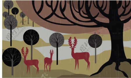 森林里红色梅花鹿背景图