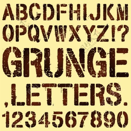 破旧的印刷字母和数字