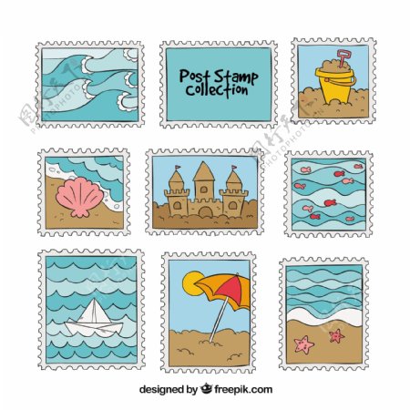 各种夏季元素邮票图标