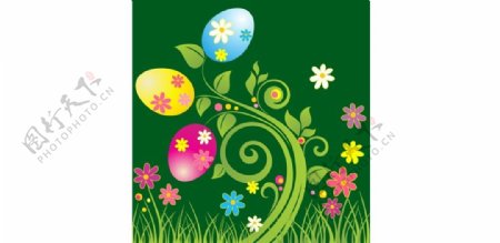 可爱复活节植物卡片矢量图形
