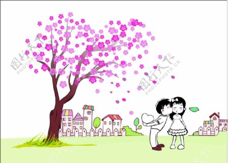 桃花节树下爱情素材