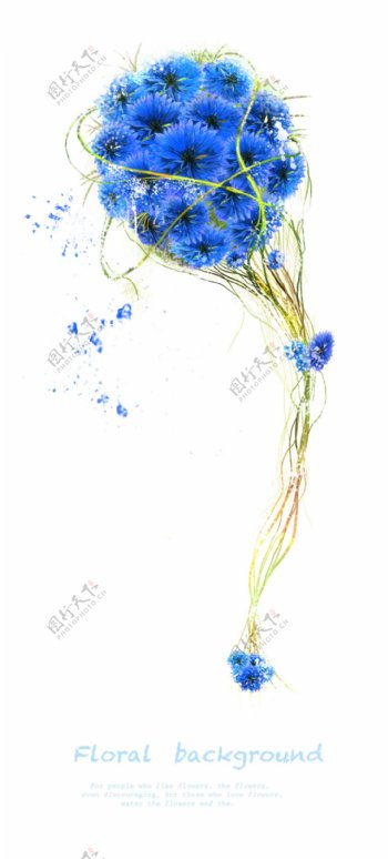 球形蓝色花卉植物藤蔓PSD分层素材