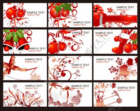 圣诞花纹名片卡片设计矢量素材