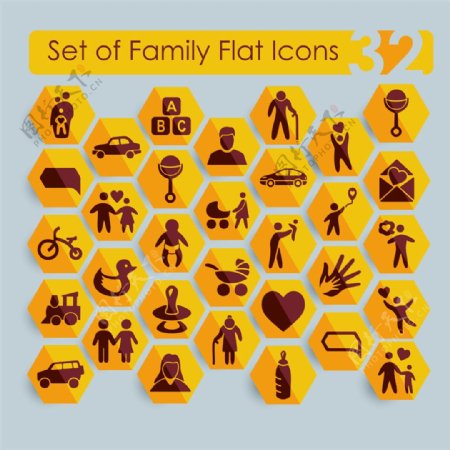 黄色幸福家庭按钮图标图片