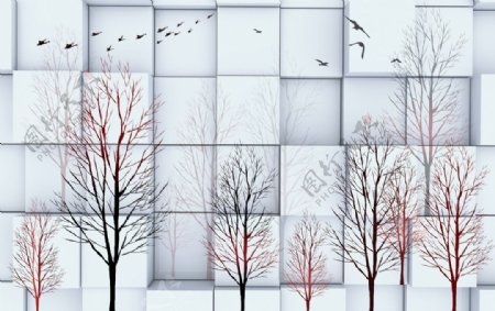 3D树林归鸟背景墙