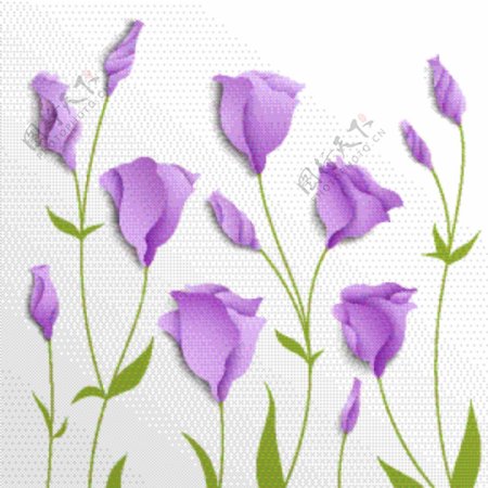 手绘绿叶与紫色花