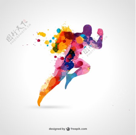 彩色喷绘奔跑男子矢量图片