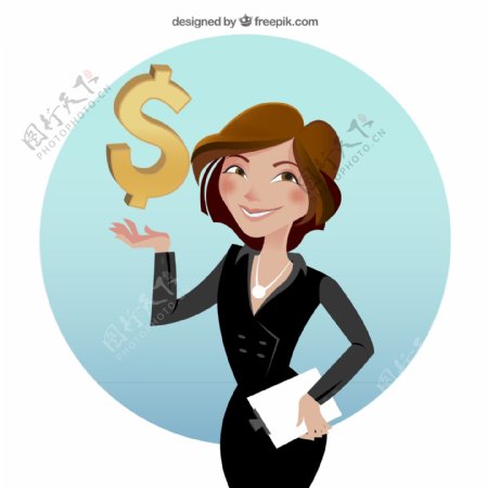 商务女郎与货币符号矢量素材图片