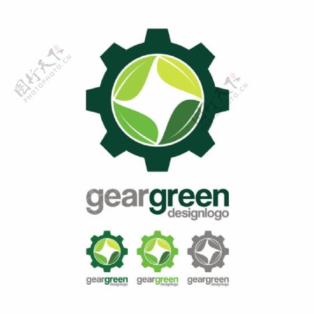 绿叶齿轮logo设计图片