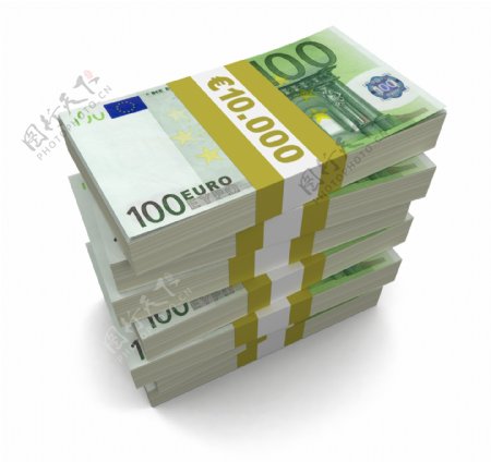 一摞一百欧元面值的纸币图片