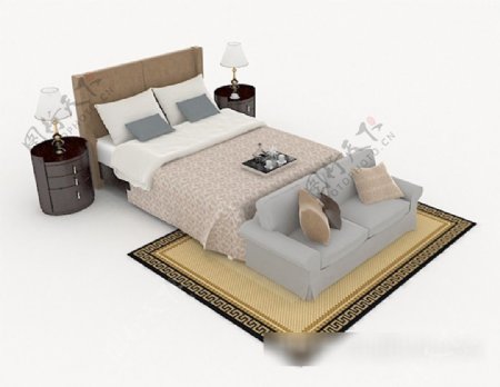 居家型简单双人床3d模型下载