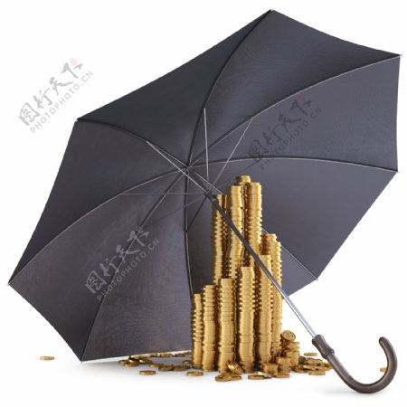 雨伞下的金币图片
