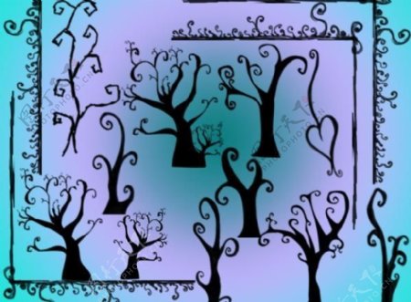 手绘涂鸦树木漩涡小树Photoshop笔刷