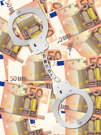 欧元纸币和手铐图片