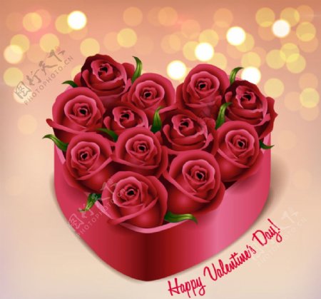 12朵玫瑰爱心礼盒矢量素材