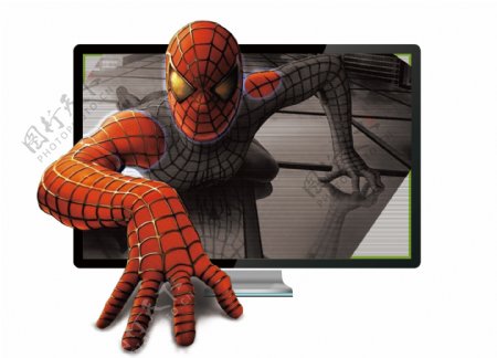 蜘蛛侠钻出电视屏幕素材