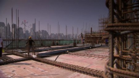 城市大楼建设工忙碌的身影高清实拍视频