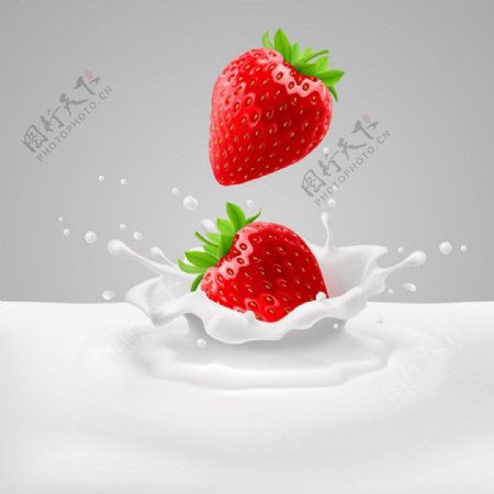 牛奶草莓背景矢量图