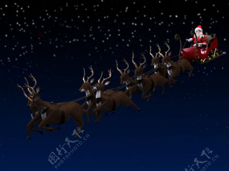 唯美圣诞老人驾马车图片