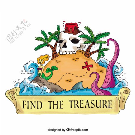 海盗地图与丝带找到宝藏背景