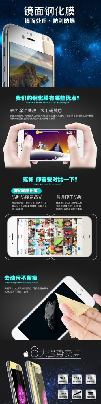 iphone苹果6镜面钢化膜详情