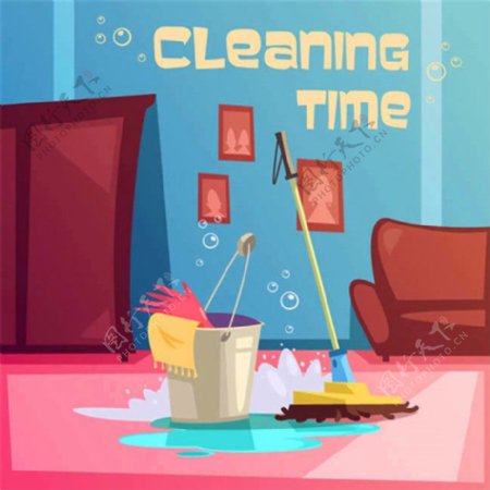 家庭清扫卫生插画
