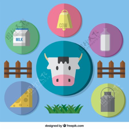 6款牧场奶牛元素图标矢量素材