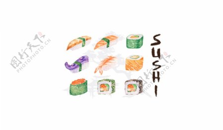 水彩寿司图标矢量素材