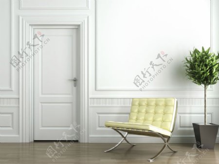 座椅和白色的门和墙壁图片