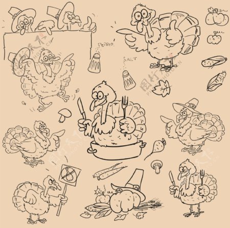 卡通手绘火鸡设计