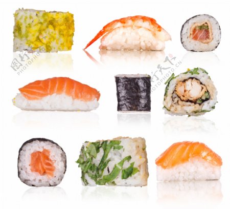 不同味道的寿司图片