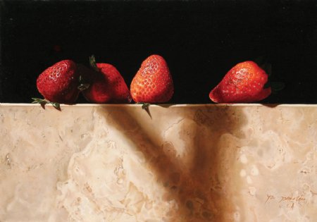 新鲜草莓油画图片