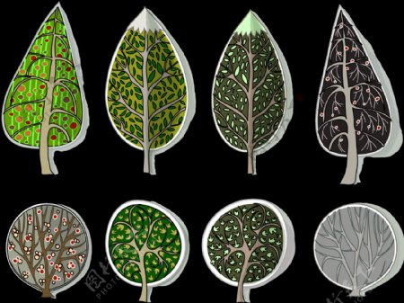 卡通抽象树木免抠png透明图层素材