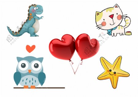卡通可爱动物红色爱心装饰图案创意元素设计