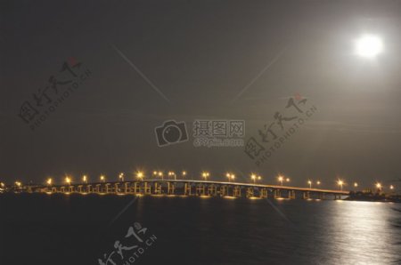 海灯水桥湖黄昏基础设施