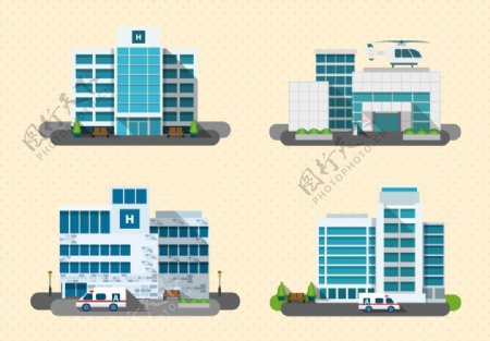 医院设计模型与各种插图自由向量