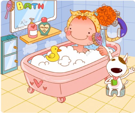 卡通洗澡的女生